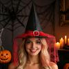 Holiday Costume Photo Prop Steeple Halloween Witch Hat, with Lace Edge, Lightweight Hat for Breathable Pointed Headwear, Cosplay Party Magician