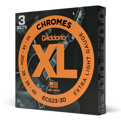 Electric Guitar Strings XL Chromes Flatwound Extra Light 3set Pack D'Addario .010-.048 ECG23-3D []