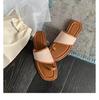 Grape Mother Same Casual Summer Square Head Toe Straw Braided Splicing Flat-bottomed Slippers Women's New Sandals