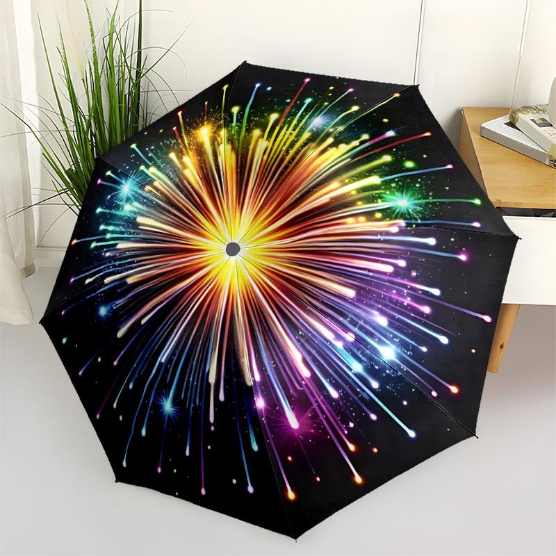 1 Stück Automatischer Öffnungs-/Schließschirm mit Feuerwerksdesign, Kompakter Reiseschirm, Stabiler 8-Rippen-Rahmen - Ideales Geschenk für Freunde yy251118051