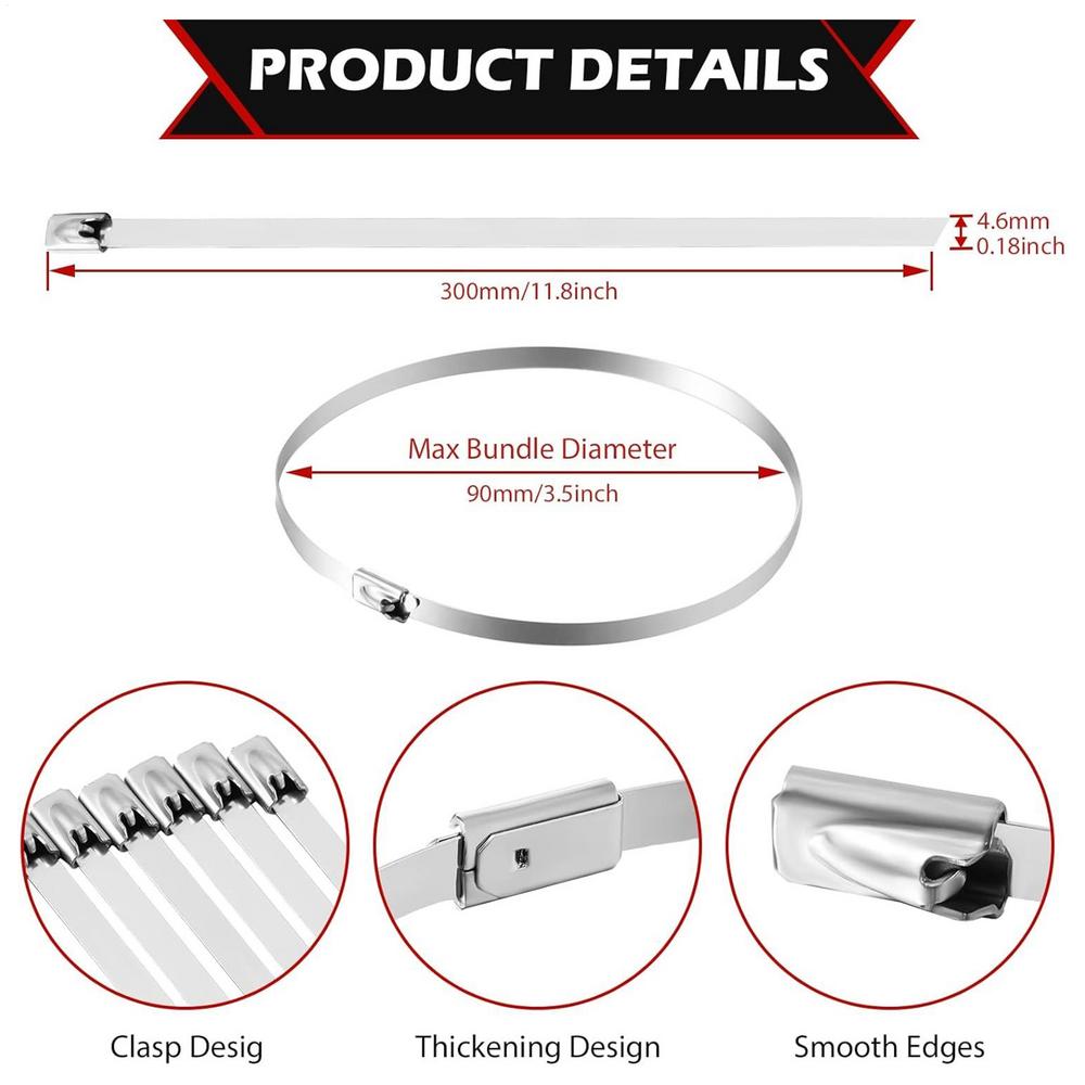 Metal Zip Ties 100 Pieces Stainless Heavy Duty Zip Ties Electrical Cord Management for Agricultural Patio Lawn Garden Roofing