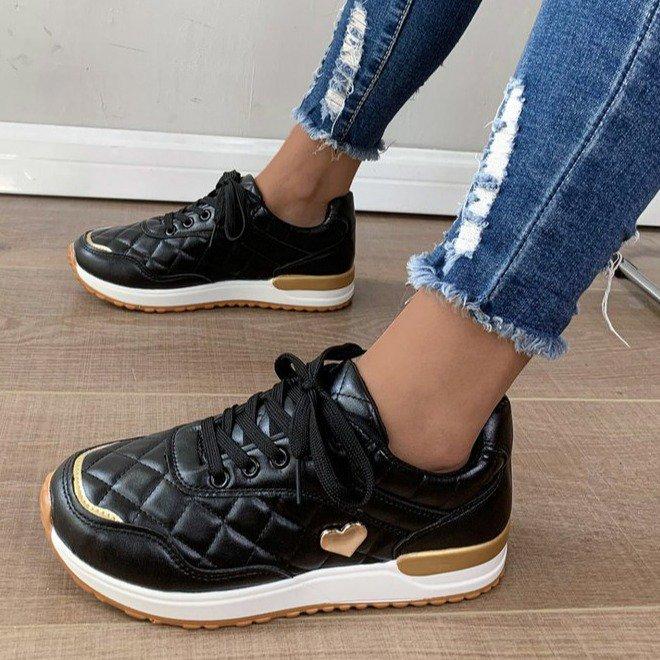 

Large size casual flat-bottomed sports single shoes women s 2025 new lace-up big love plaid thick-soled foreign trade shoes 38 чёрный