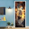 1/2pc Ocean Wall Mural Door Sticker - Removable Self-Adhesive PVC Door Sticker with Sunset and Sailing Scene, Cartoon Theme Home Decor