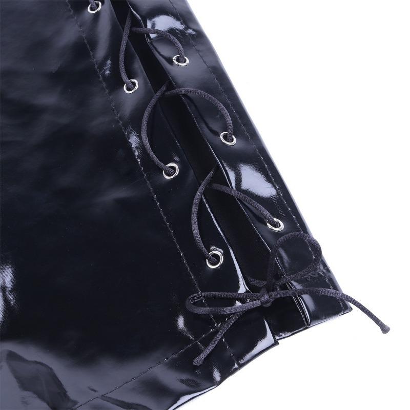 Patent Leather Boxer Briefs Men's PVC Mirror Glossy Underwear Zip Open Crotch Underpants Cross Strap Panties Male Boxer ShortsGood Product