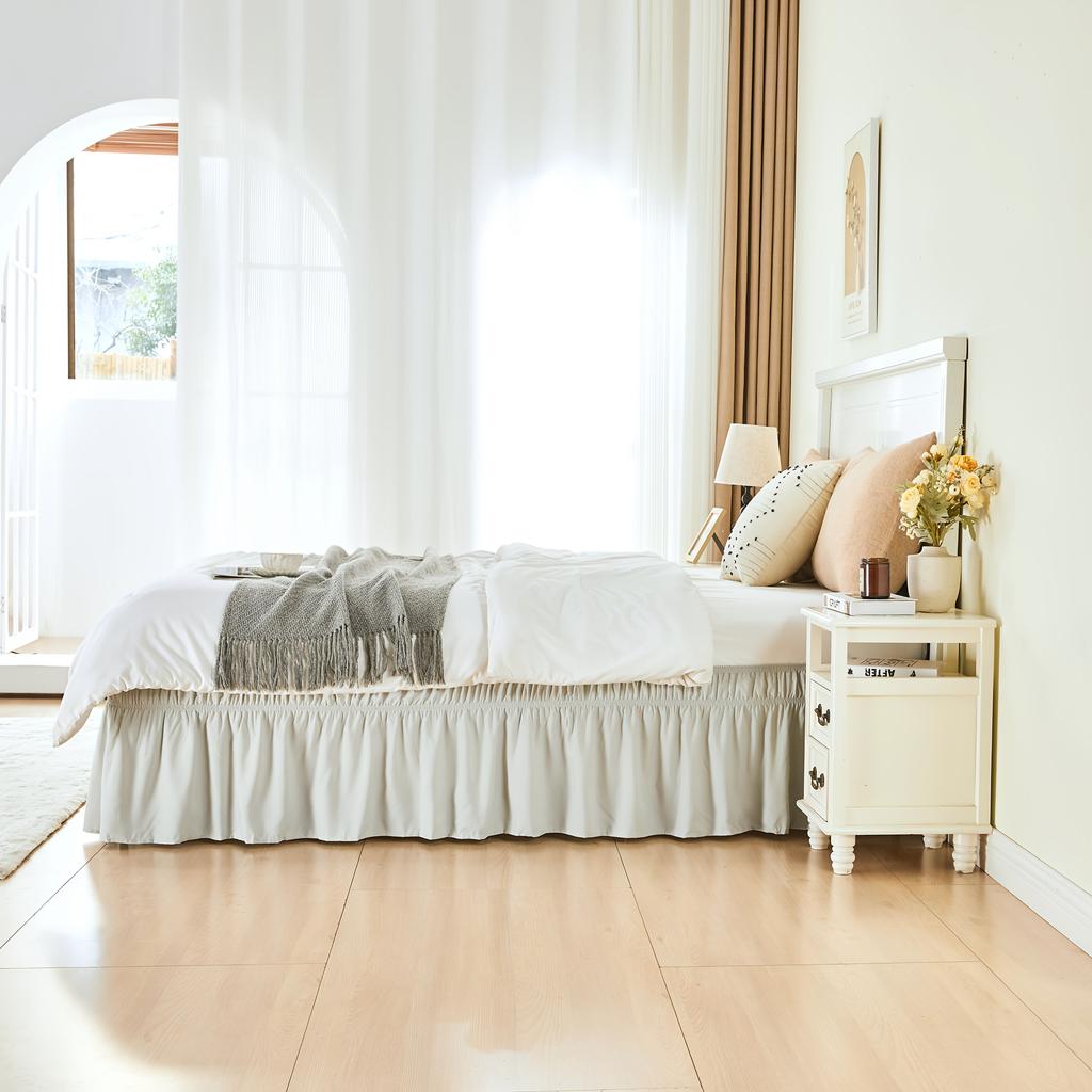 Elastic Bed Ruffle - Adjustable 15" Tailored Drop, Microfiber Bed Skirt with Easy Wrap Around Design, Fade-Resistant & Machine Washable