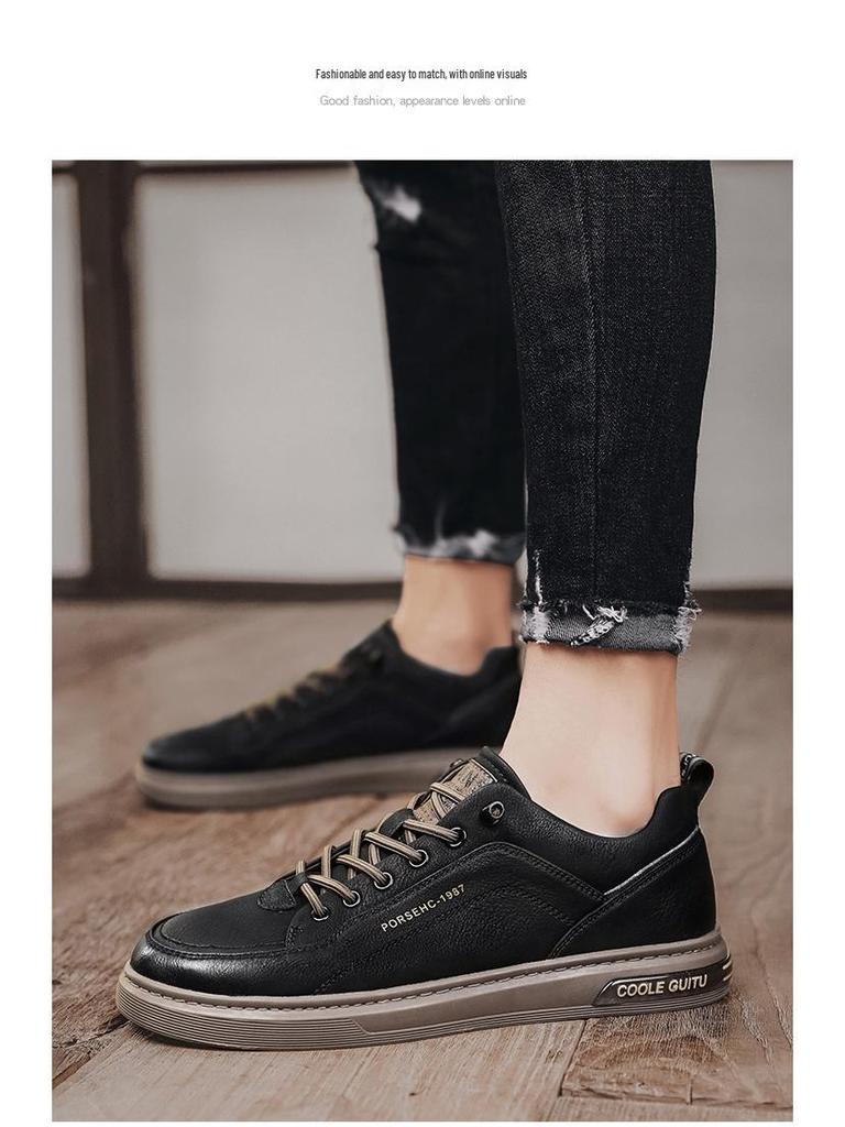 Våren 2025 Herr Mångsidiga Vitläder Casual Sportskor med Tjock Sula