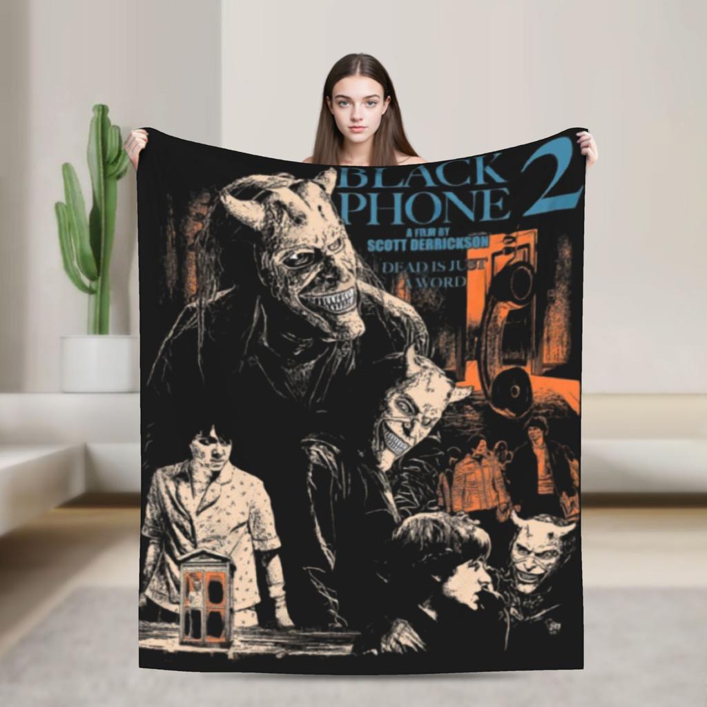 Black Phone 2 Movies Blanket Picnic Flannel Bedding Throws For Couch Chair Soft Warm Custom Quality Bedspread Birthday Gift