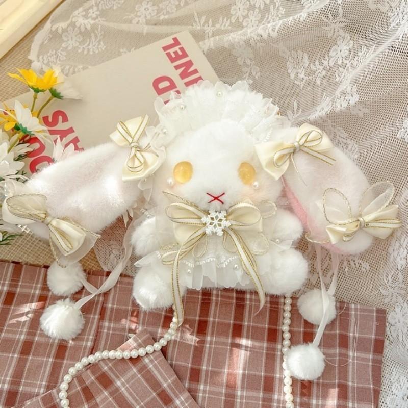 Cute Lolita Plush Bunny Backpack With Butterfly Bow For Girls Daily Use