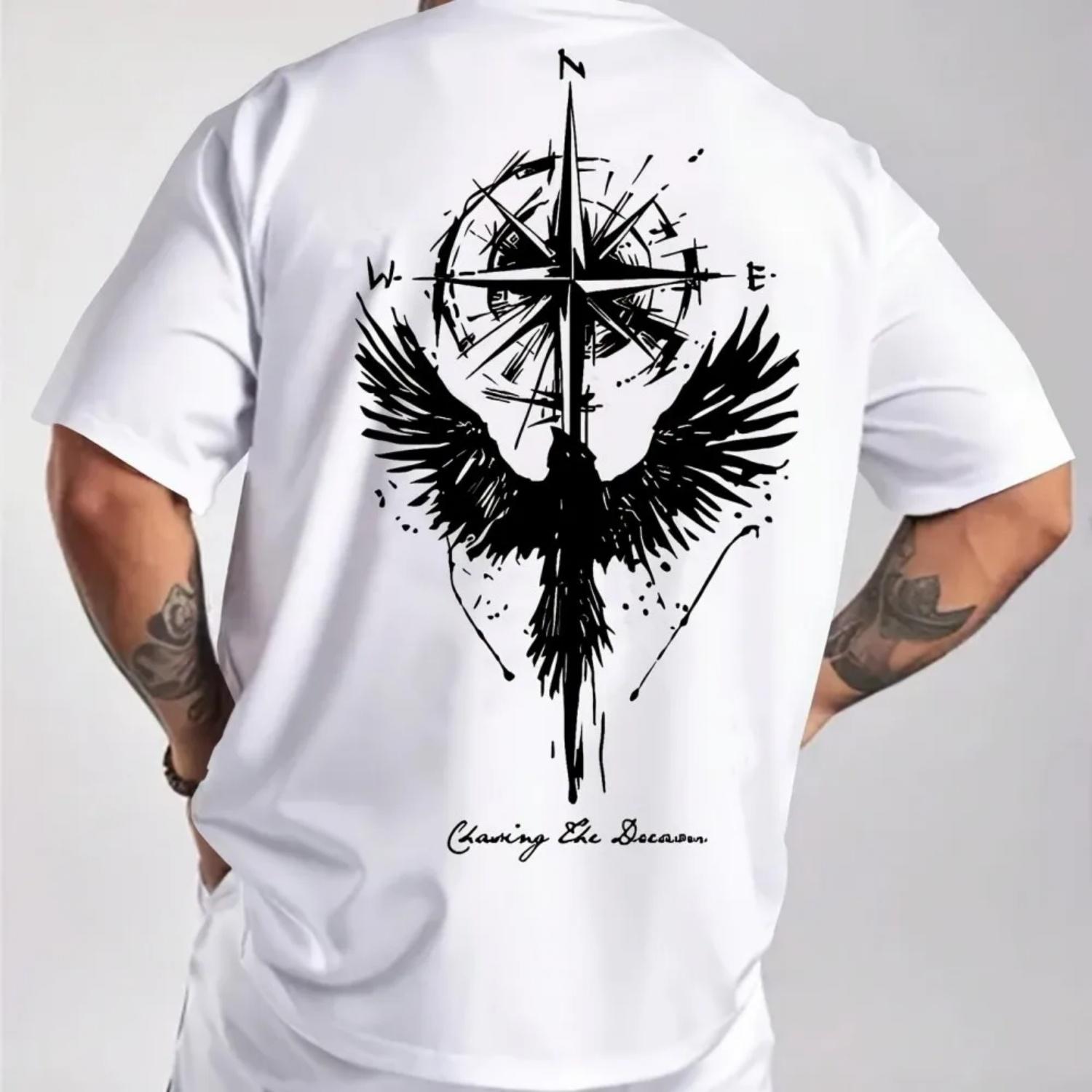 Phoenix Compass Men Cotton TShirt Retro Vintage Streetwear Grunge TShirt Graphic Print Shirt Boho Chic Casual Summer Top S чёрный