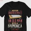 Mundharmonika Vintage Retro Spieler T-Shirt Harmonische Musikinstrument Musikband Spielen Jazzlehrer Blues Festival vintage