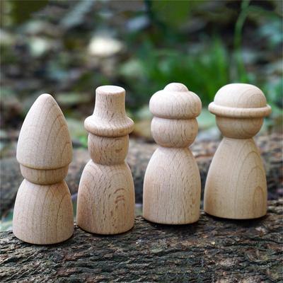 4Pcs Wooden Peg Figures, Dolls, Unpainted Wood Decorative People for Kids