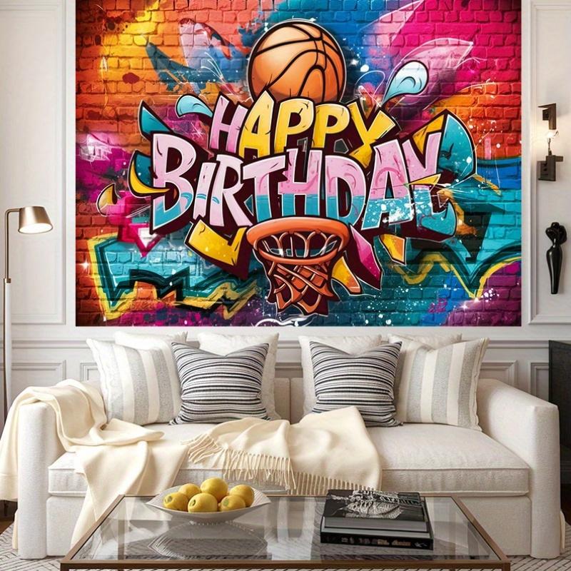 1 item, basketball-themed happy birthday party background photo props, polyester banner decoration