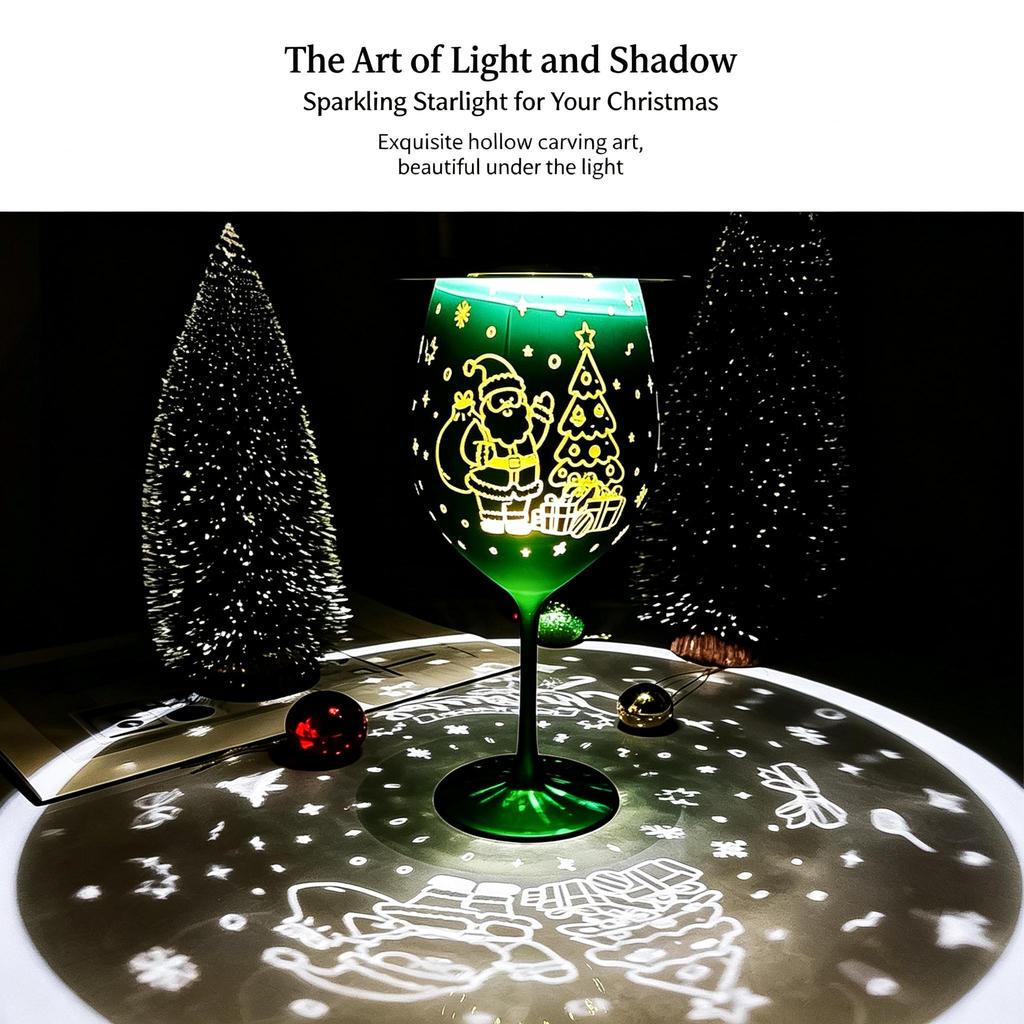 Christmas Stemmed Wine Glass, 530ml Festive Goblet Cup, Decorative Glassware for Home Party, Bar & Holiday Table Setting