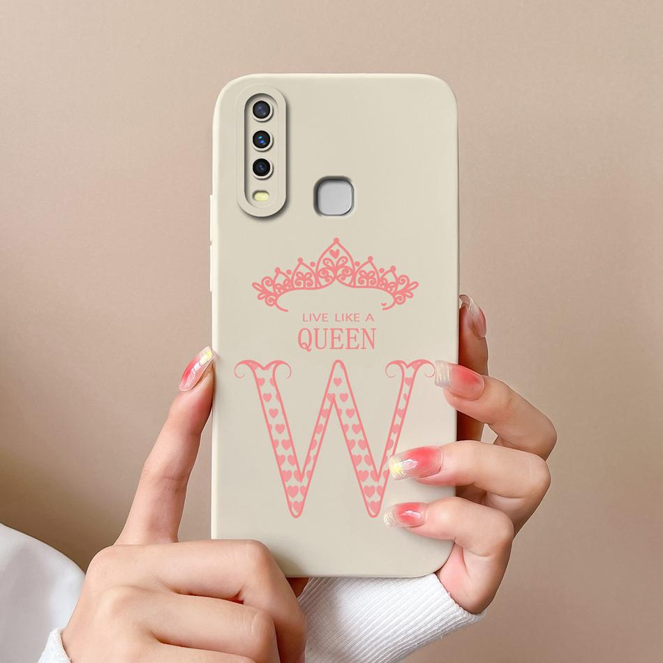 

For Vivo Y17 Y17S 4G Cases Crown A-Z Letter Upgrade Camera Protection Soft Liquid Silicone Back Cover For VivoY17S Funda Gift Vivo Y17