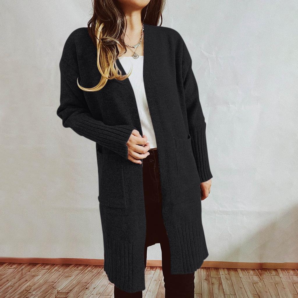 Women's  And Winter Fashion Solid Color Knitted Cardigan Sweater Jacket