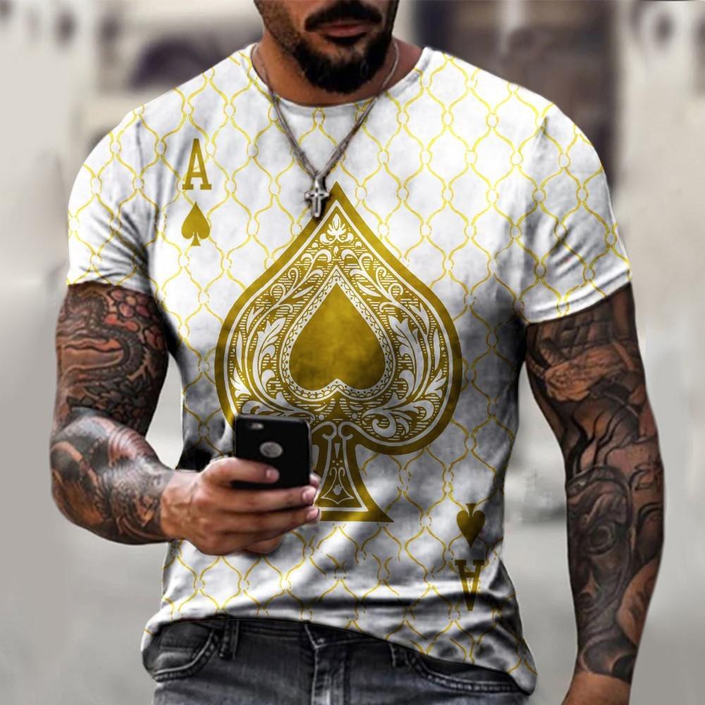 2025 New Mens Unisex Tee T Shirt 3D Black And White Poker Printed Summer Men Round Neck Casual Men's Short Sleeve Top Streetwear