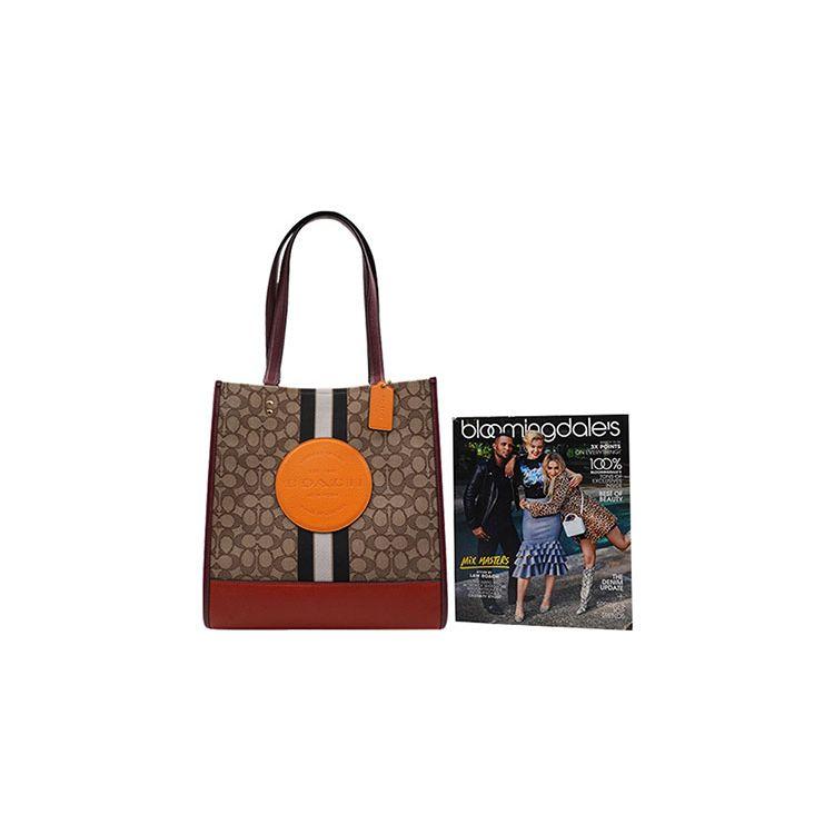 Coach Dempsey 30 Monogram Stripe Logo Decor Vertical Fabric And Leather Tote Bag Women Tote Bags Red-Orange Brown 1917-IMQZV