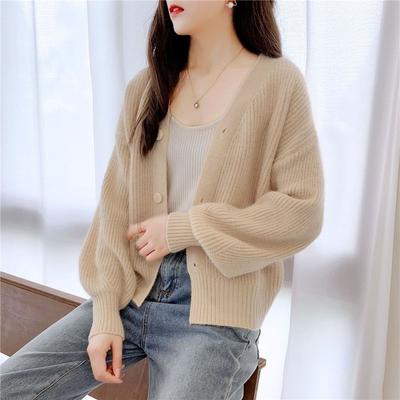 Autumn and Winter New V-neck Knitted Cardigan Fashion Top Loose Short Sweater Women's Outerwear