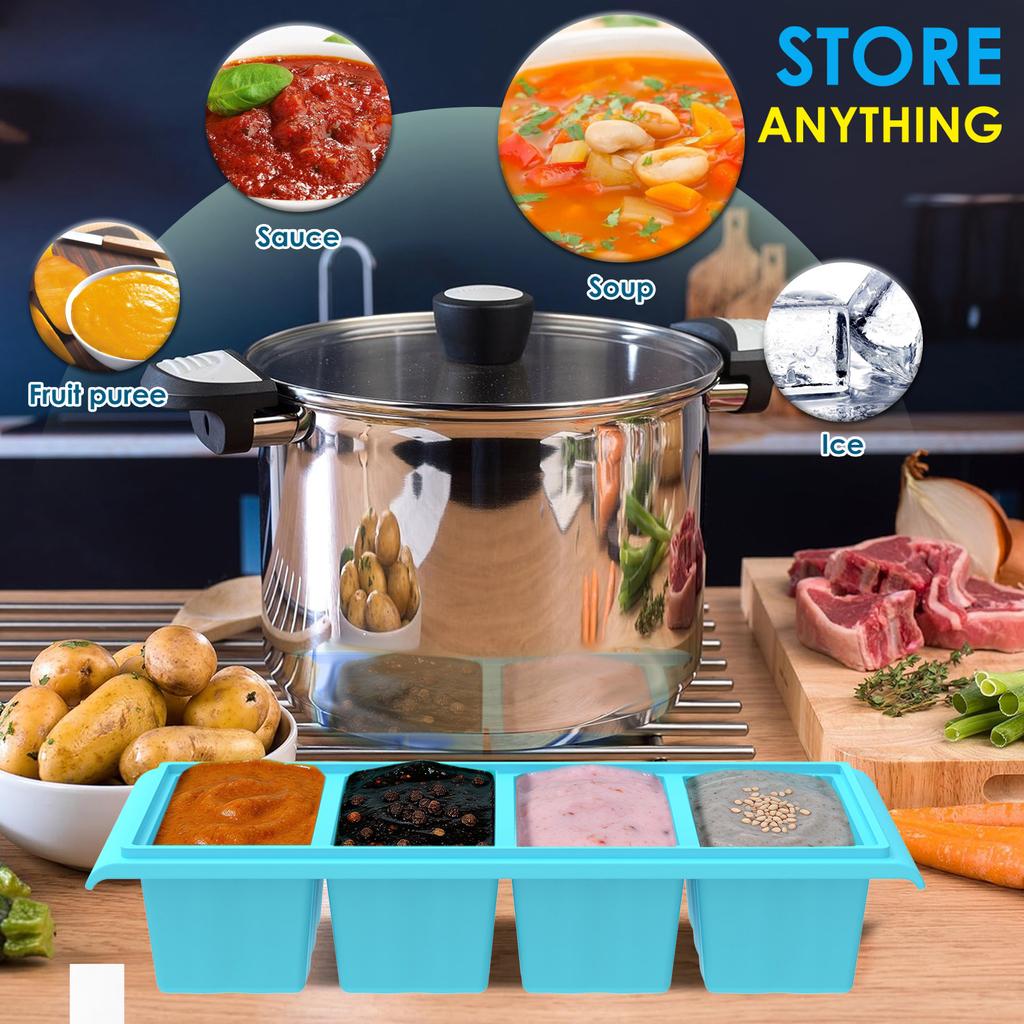 1Pc 2/4 Grids Silicone Freezer Tray Reusable Soup Ice Cube Trays with Lids Leak Proof Food Storage Boxes for Kitchen Accessories