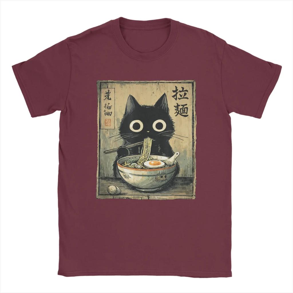 Kawaii Ramen Cat Retro Japanese Noodles Artwork Men T Shirt  Vintage Tee Shirt Short Sleeve O Neck T-Shirt Cotton Gift Idea Tops