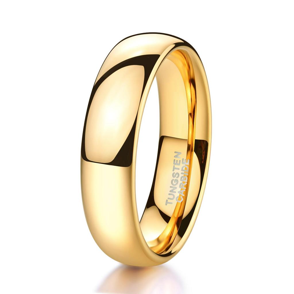 Classic Tungsten Ring, Wide Sphere, 2/4/6/8mm, Gold Straight Edge Tungsten Steel Wedding Ring for Women and Men