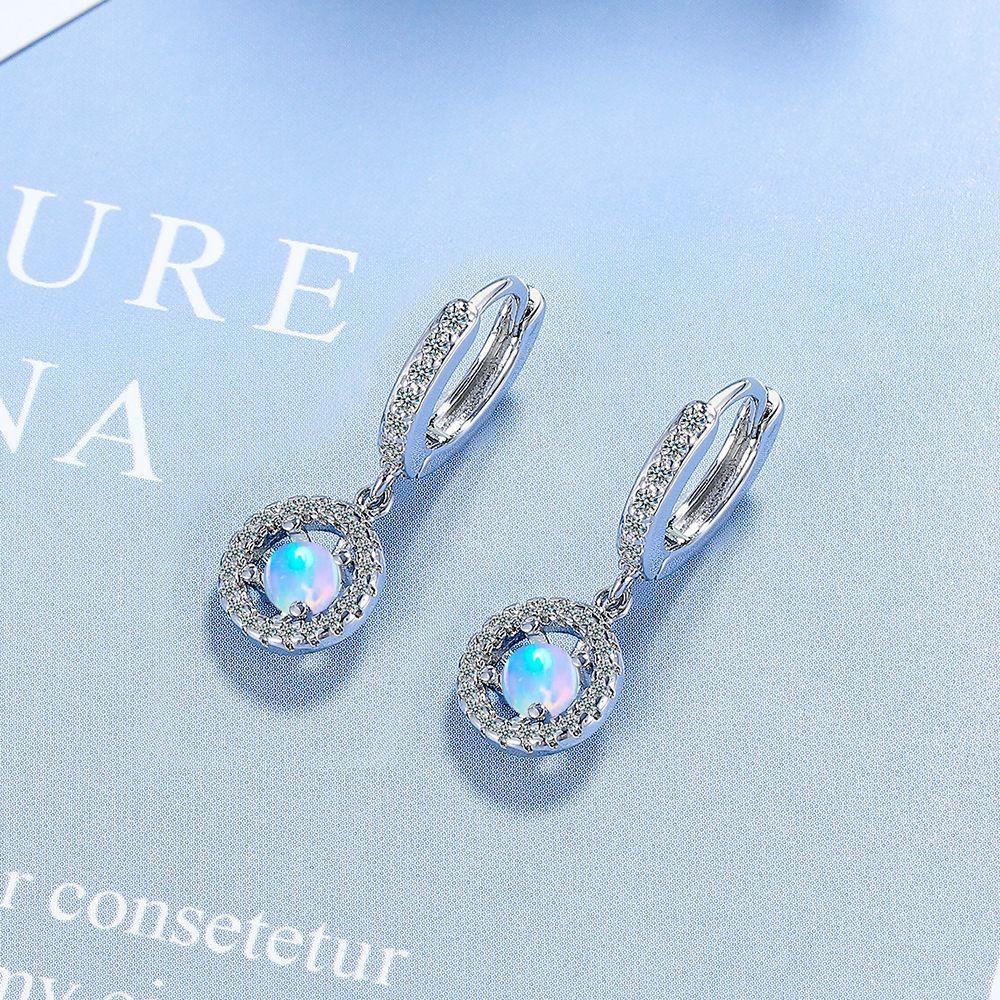 

Серьги-гвоздики с опалом, инкрустированные цирконом, синие женские серьги, модные и простые серьги, ювелирные изделия copper белого золота