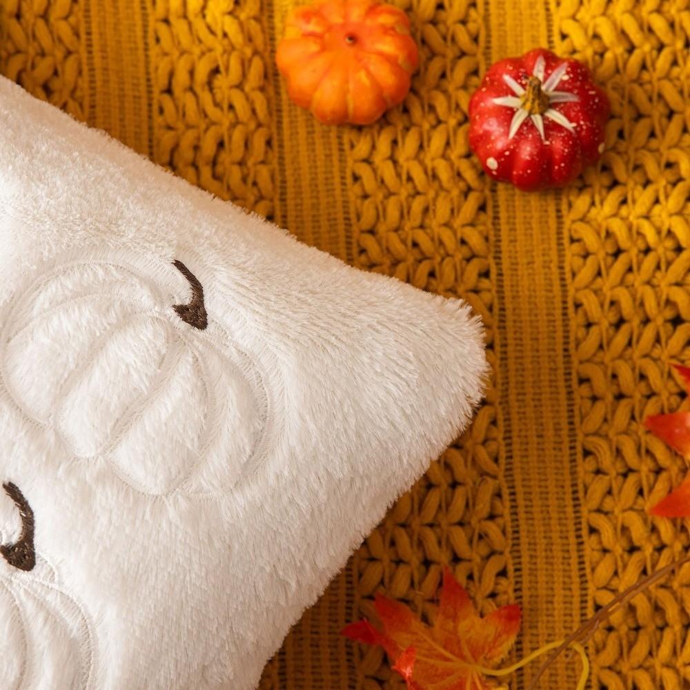 Pumpkin Decorative Pillowcase Beige Orange Seasonal Pillow Covers Cozy Square Pillow Case  Home Use