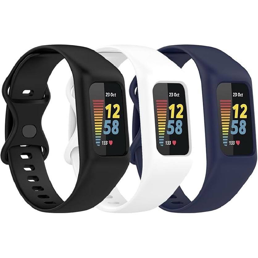 3 шт. Мягкий ремешок для часов, совместимый с Fitbit Charge 6, Charge 5, Charge 4, Charge 3/3SE, силиконовый ремешок, полностью защитный сменный ремешок Black/Cream white/Midnigh