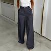 Frühling Herbst High Waist Weite Beine Hosen Falten Knopfleiste Lässig Arbeits Hosen