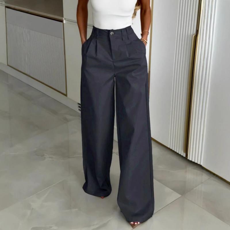 

Spring Fall High Waist Wide Leg Pants Pleated Button Fly Casual Work Trousers S серый