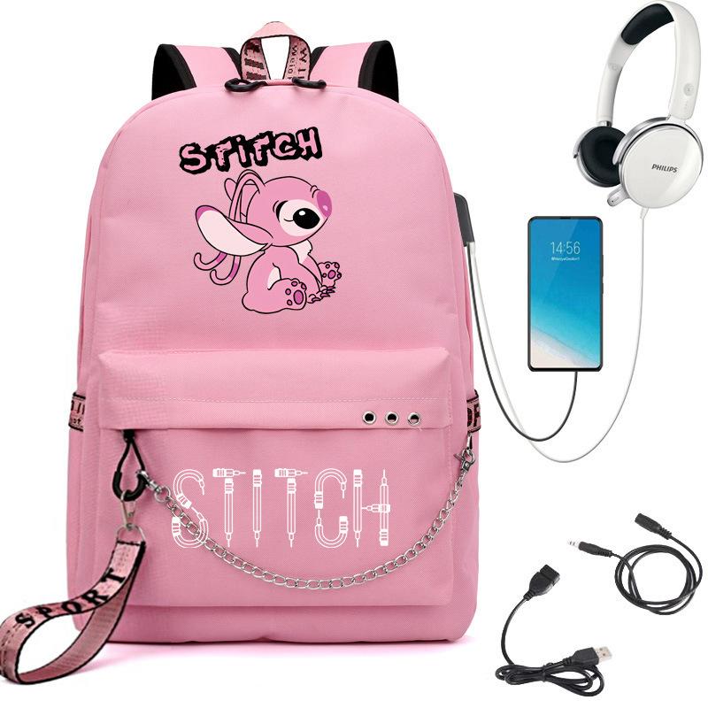 Stitch USB Charging Backpack Student School Bag Unisex Laptop Daypack Waterproof Design