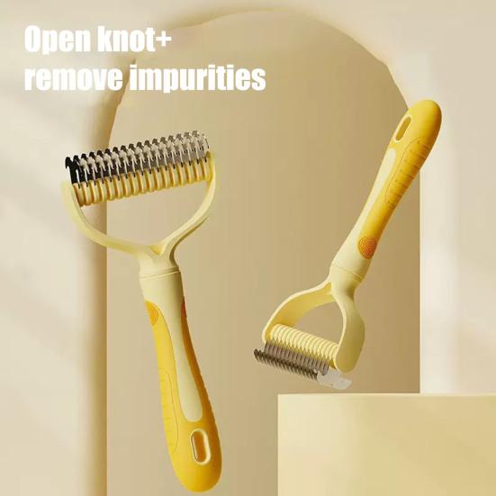 Pet Grooming Rake, Dual-Sided Stainless Steel Blades, Pet Deshedding And Dematting Brush, Undercoat Rake for Dogs Cats Thick Coats Detangling