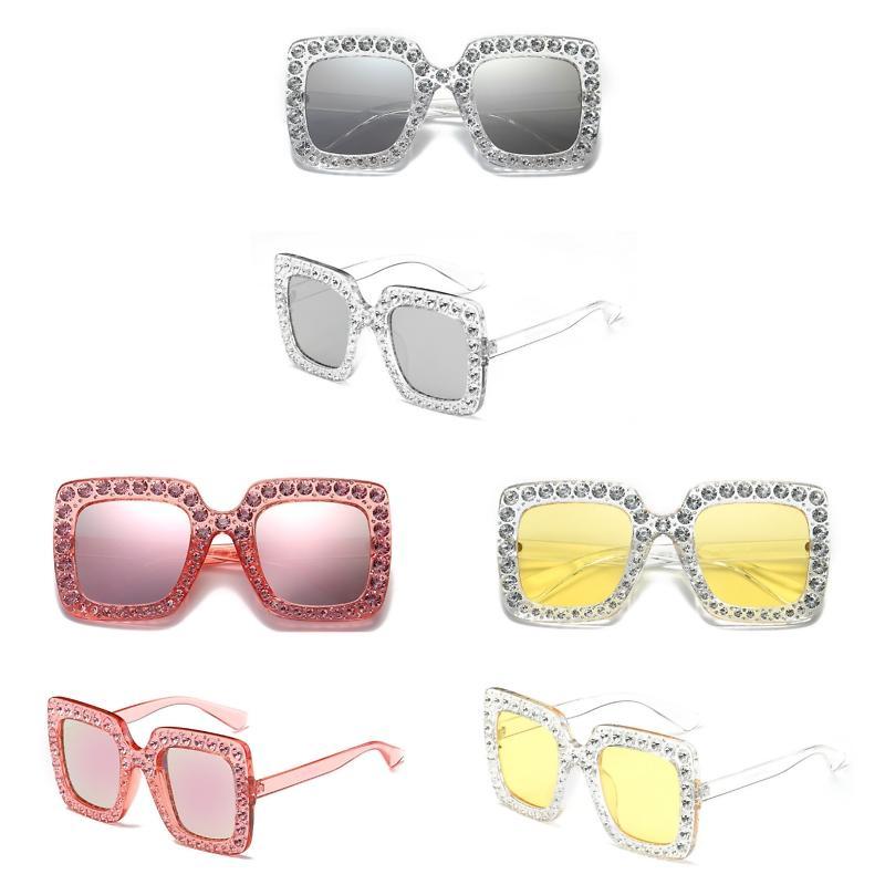 Trendy Square Frame Sunglasses With Oversized Rhinestones For Unique Fashion Style And Uv380 Protection