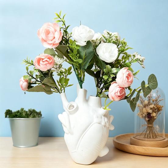 Xiaobudian Heart Shaped Flower Vases, Resin Vase, Creative Holder, Modern Art Style Decorative Vase for Home Wedding Valentine Gift Desktop