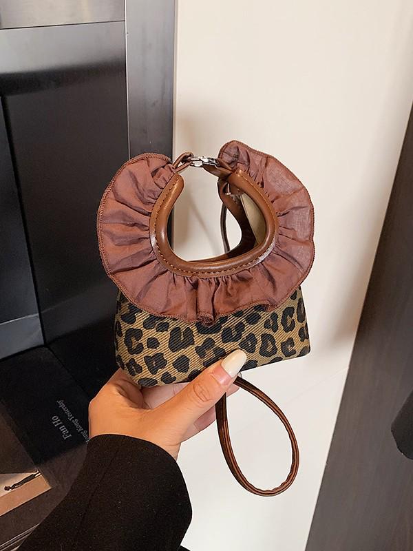 Mädchen Umhängetasche mit Leopardenmuster und Spitze - Neuer koreanischer Retro-Stil für Herbst/Winter 2025