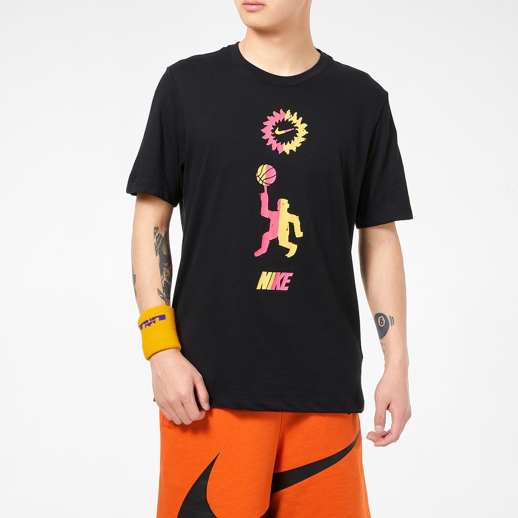 Nike Contrast Print Crew Neck Basketball T-Shirt Men Tops Black DD0804-010