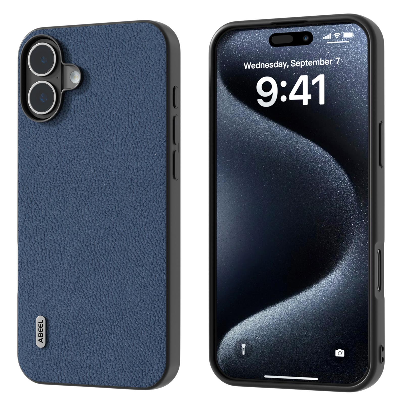 ABEEL For iPhone 16 Cases Genuine Cow Leather+PC+TPU Phone Cover A