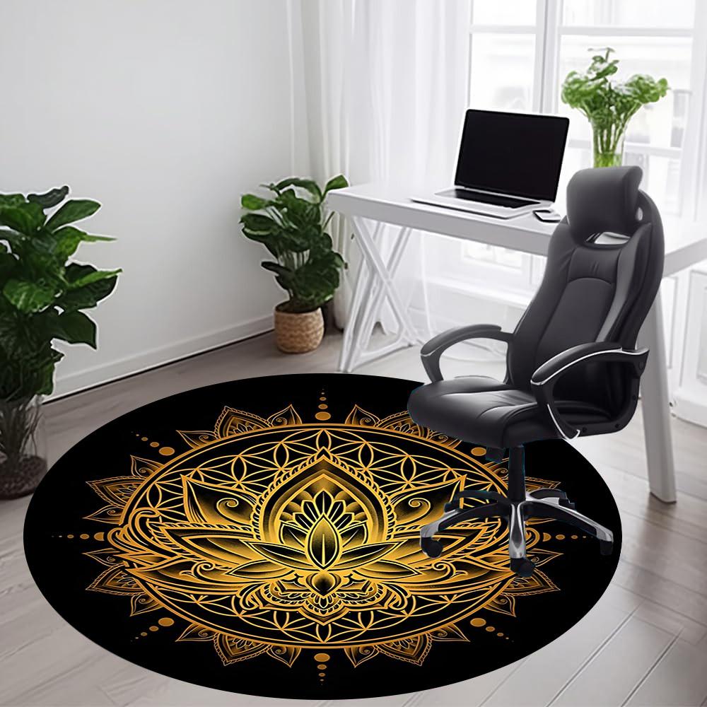 1 Stück Lotus Mandala Büro Runder Teppich, Matte Geeignet für Büro, Unter Bürostühlen Schlafzimmer Wohnzimmer Heimdekoration, Raumdeko