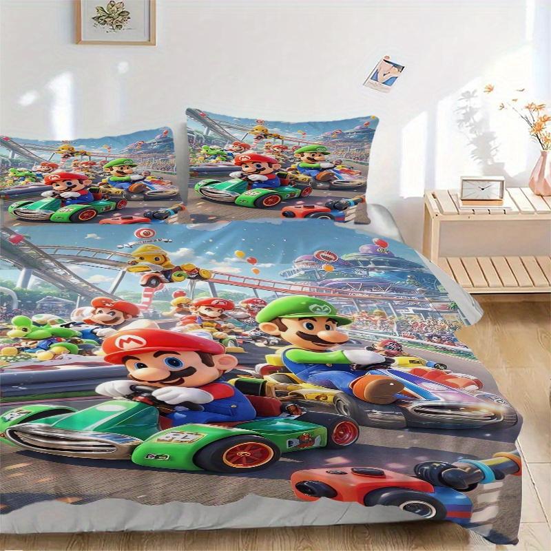 

3pcs Mario Kart Racing Bedding Set - Includes 1 Quilt Cover and 2 Pillowcases, Comfortable Bedding with Stylish Design for Bedroom F038 135x200cm