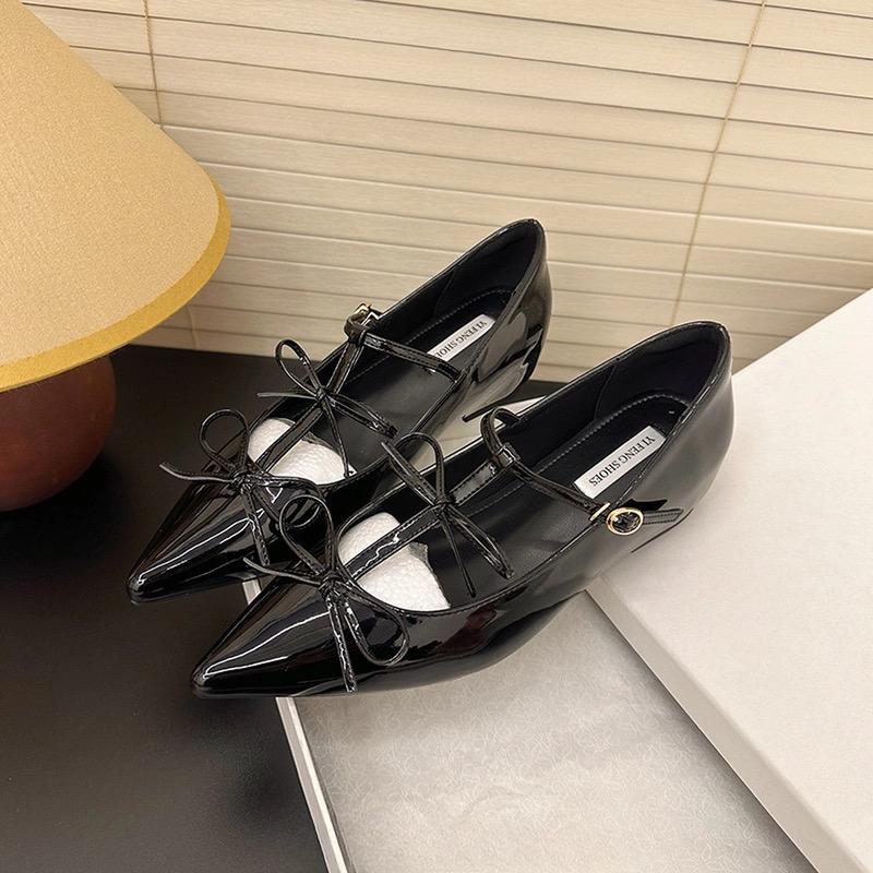 

Модная красная обувь Модные туфли-мэри джейн на Т-образном ремешке Балетки с острым носком Женские балетки с мелким вырезом и бантом-бабочкой для женщин Новые 34 чёрный