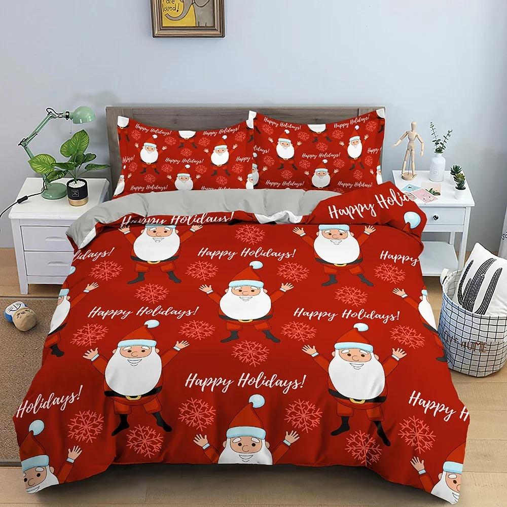 Merry Christmas Bedding Set King Queen Twin Size Duvet Cover Holiday Decorations For Bedroom