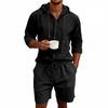 Men's Linen Casual Hooded Shirt & Shorts Set - Breathable, Long-Sleeved, Two-Piece.