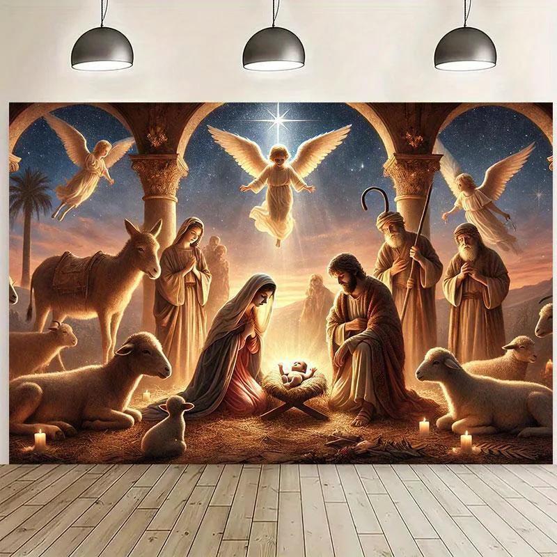 1pc Nativity Scene Spotlight - Starry Sky with Angels, Shepherds and Animals, Party and Celebration Decorations