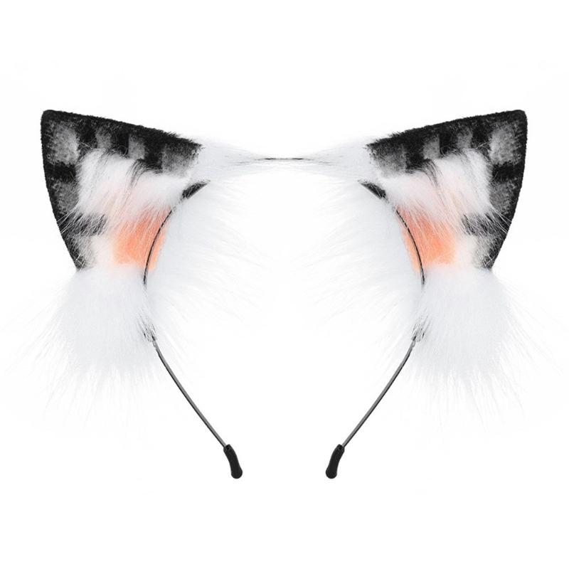 Anime-Cosplay Props Cat Ears and Tail Set Plush Furry Animal Ears Hairhoop with Cat Tail Fancy-Dress Party Costumes