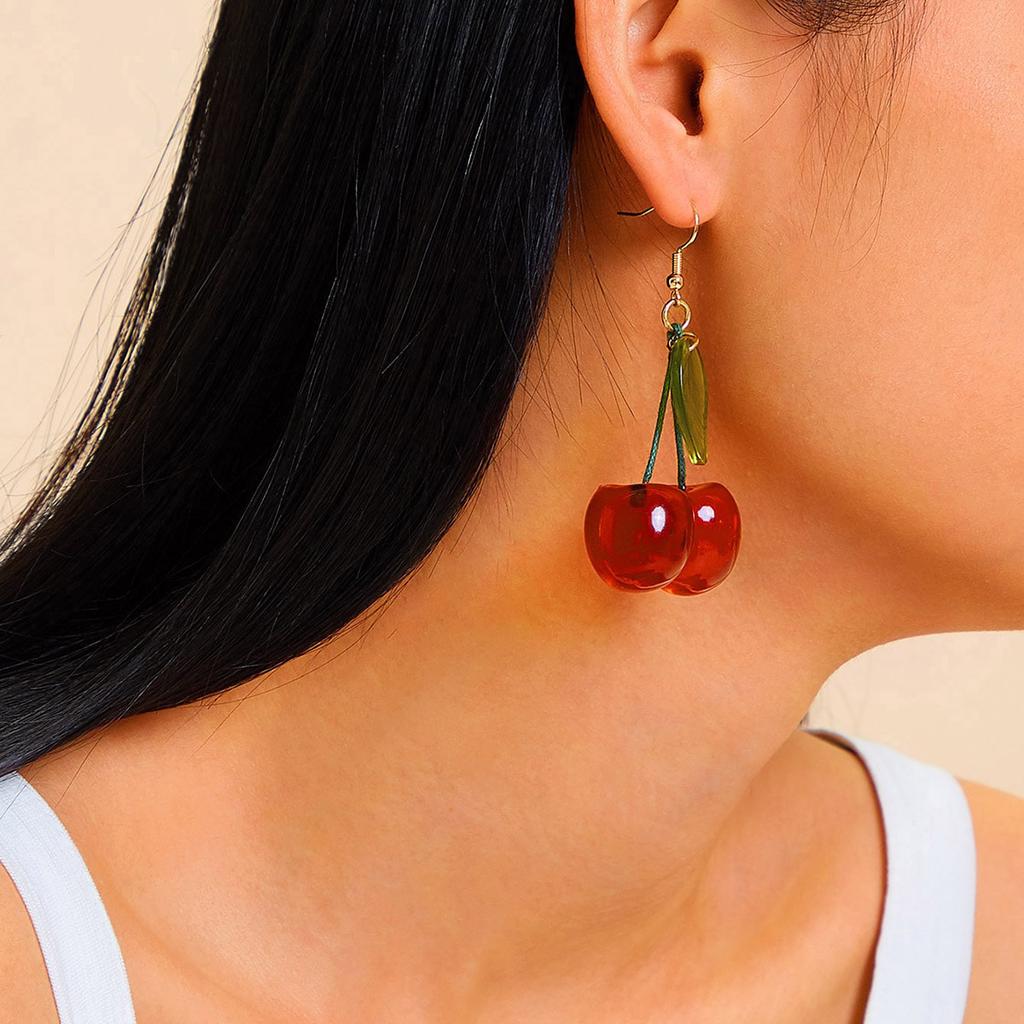 Orecchini Pendenti A Ciliegia Rossa 3D – Lega E Resina Ipoallergenica – Per Donne E Ragazze – Regalo Originale