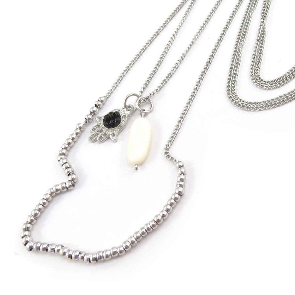 Les Trésors De Lily [J8936] - Silver 'Kilimanjaro' Fatma Necklace