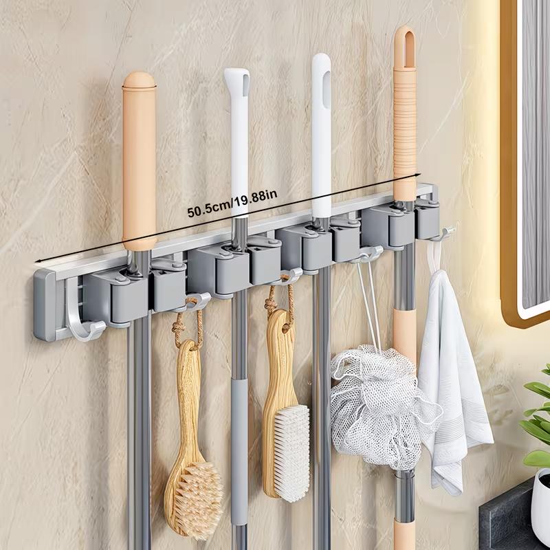 Heavy Duty Metal Mop and Broom Holder Wall Mounted Adjustable Hooks Storage Organizer for Home Garage Kitchen Garden Space Saving Tool Rack