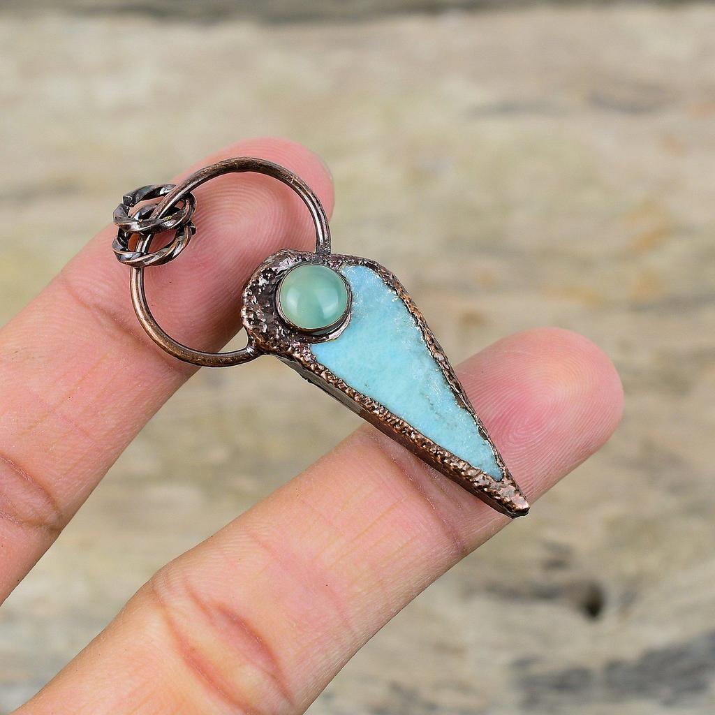 Larimar Rohstein Anhänger Elektrogeformter Kupferanhänger Handgefertigter Prehnit Anhänger Elektrogeformter Schmuck Edelsteinanhänger Für Frauen Geschenk für Sie