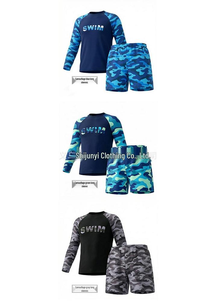 2026 Boys' Split-Piece Quick-Dry Sun Protective Swimsuit Set for Older Kids