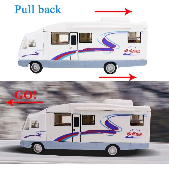 HAPTIME Cool Mini Motorhome Toy Die-cast Car Pullback Recreational Vehicle Pull Back RV with DIY Furnitures Holiday Camper Van Model for Kids